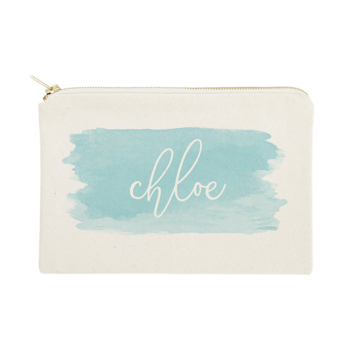 Personalized Name Blue Watercolor Cosmetic Bag and Travel Make Up Pouch by The Cotton & Canvas Co.