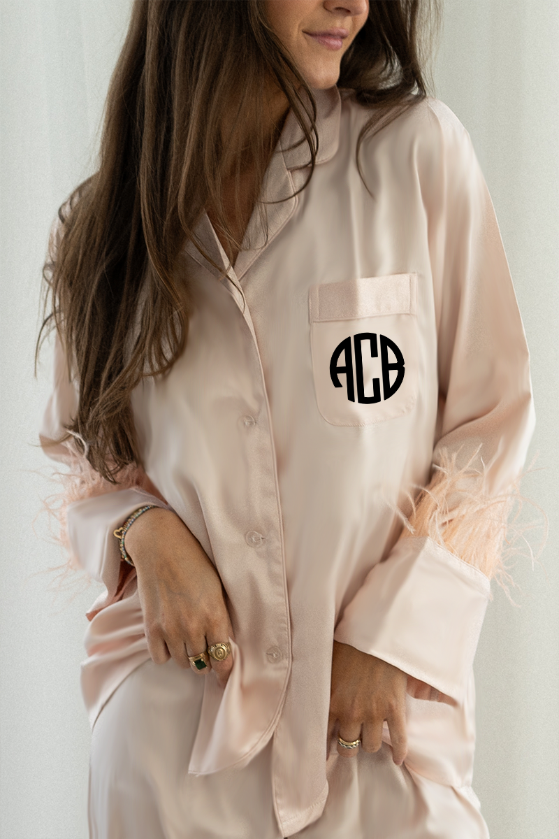 Blush Feather Satin Pants Set by Spikes and Seams