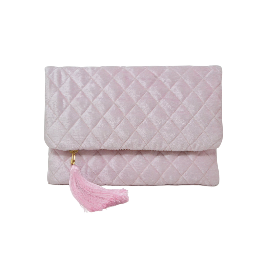 Blush Pink Velvet Clutch With Tassel by Amore Beauté