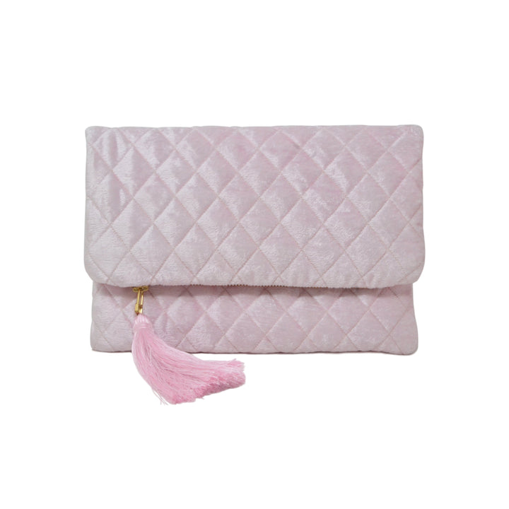 Blush Pink Velvet Clutch With Tassel by Amore Beauté