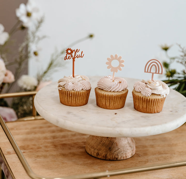 Boho Daisy Acrylic Cupcake Toppers, Set of 12
