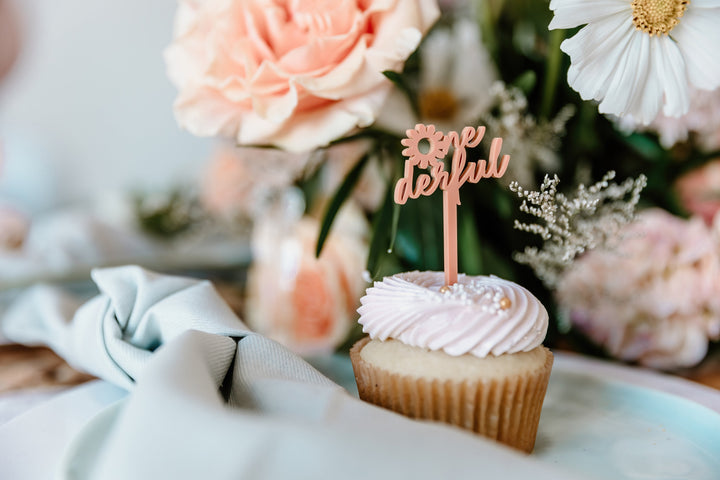Boho Daisy Acrylic Cupcake Toppers, Set of 12