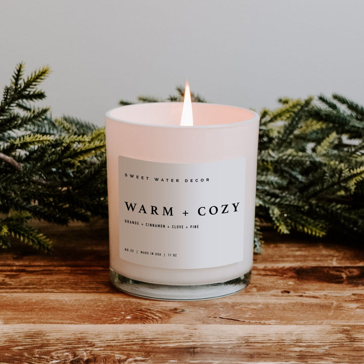 Warm and Cozy Soy Candle - White Jar - 11 oz by Sweet Water Decor