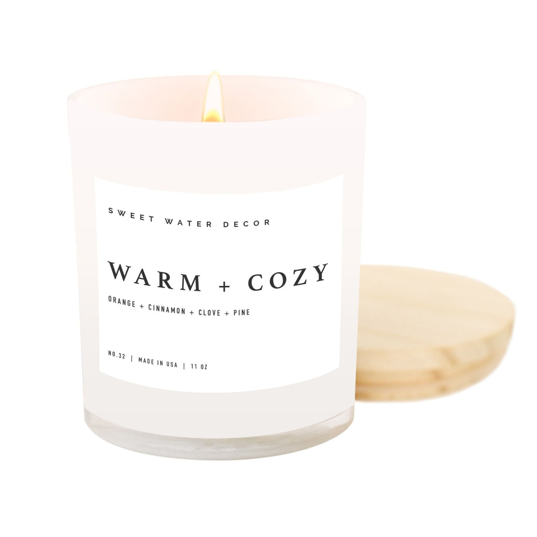 Warm and Cozy Soy Candle - White Jar - 11 oz by Sweet Water Decor