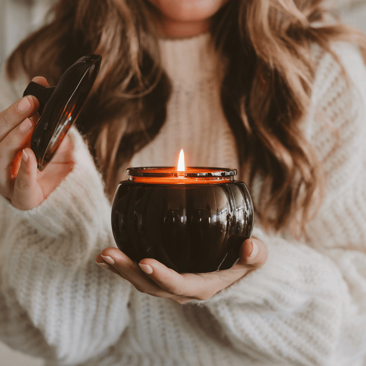 Hello Fall Soy Candle - Amber Glass Pumpkin Jar - 20 oz