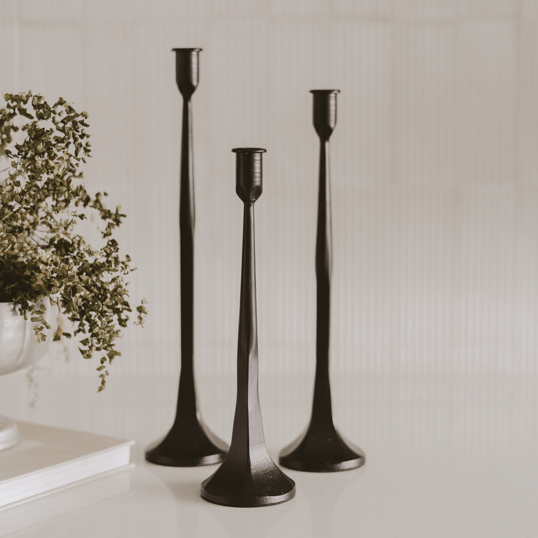 Black Cast Iron Taper Candle Holders