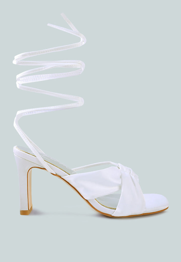 chasm satin ruched strap tie up sandals by London Rag