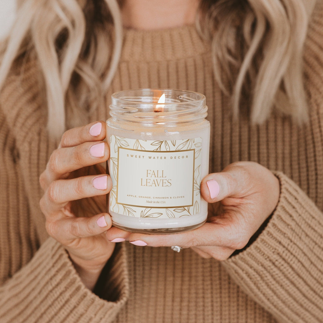 Fall Leaves Soy Candle - Patterned 9 oz - Clear Jar