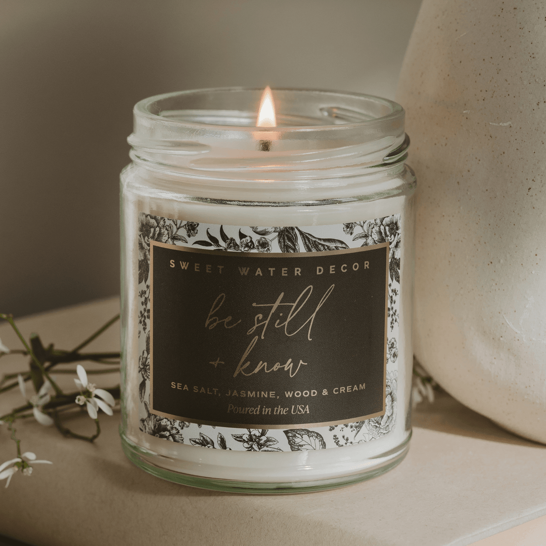 Be Still and Know Soy Candle - Clear Patterned Jar - 9 oz