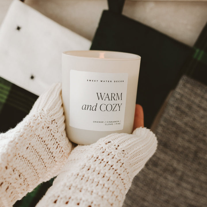 Warm and Cozy Soy Candle - Tan Matte Jar - 15 oz by Sweet Water Decor