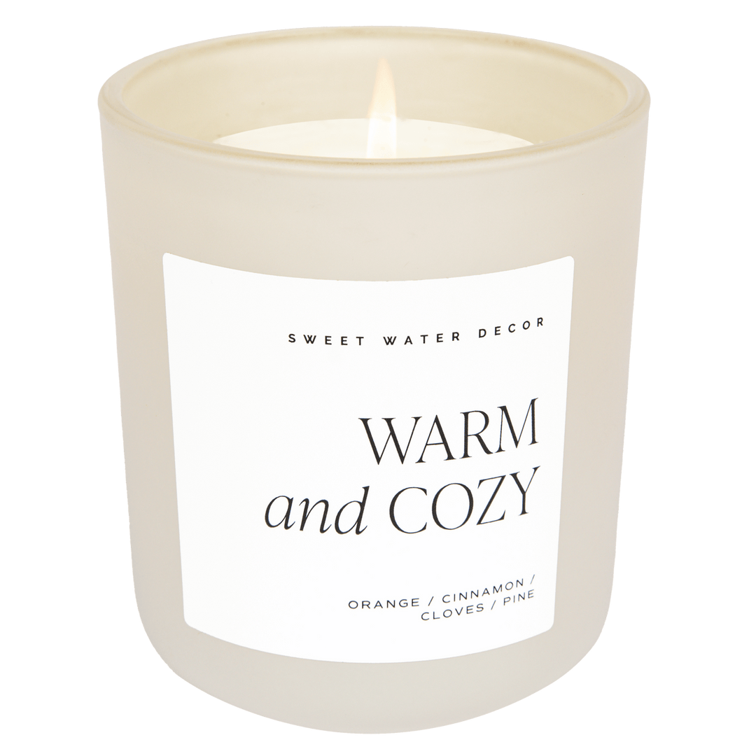 Warm and Cozy Soy Candle - Tan Matte Jar - 15 oz by Sweet Water Decor