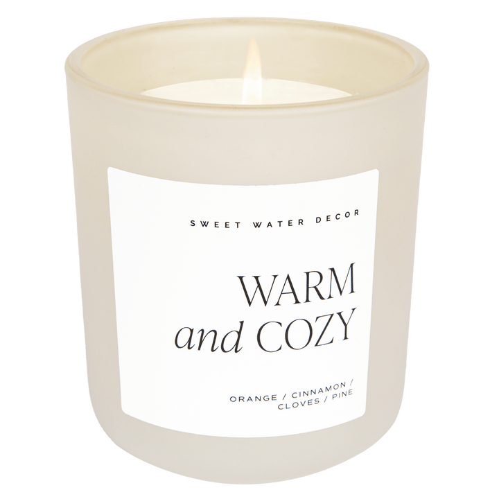 Warm and Cozy Soy Candle - Tan Matte Jar - 15 oz by Sweet Water Decor