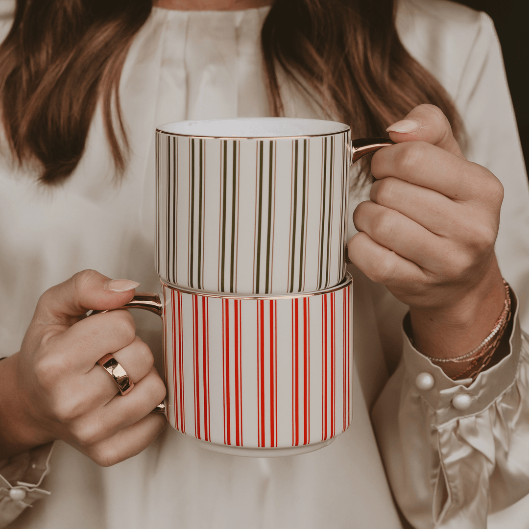 Green Stripe 14 oz Gold Handle Coffee Mug