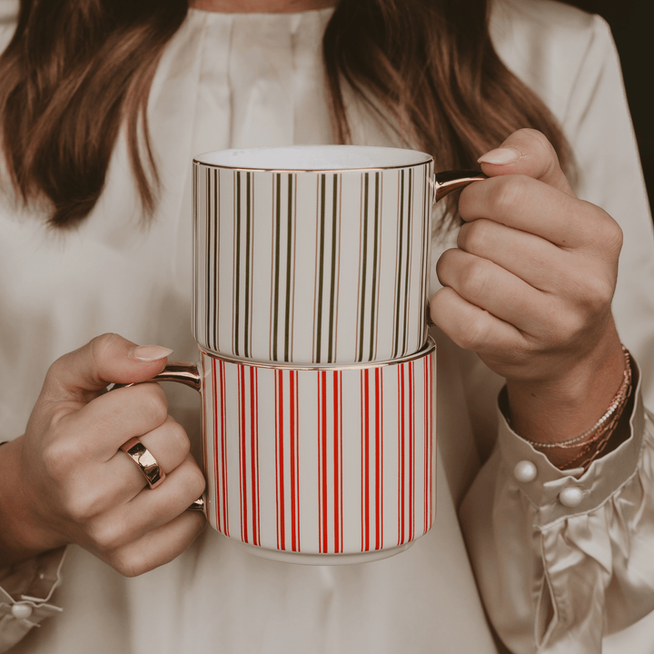 Green Stripe 14 oz Gold Handle Coffee Mug