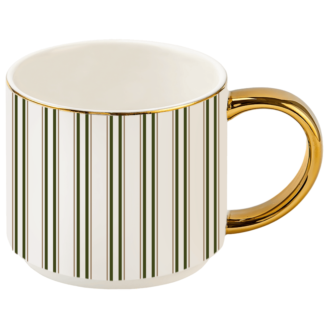 Green Stripe 14 oz Gold Handle Coffee Mug