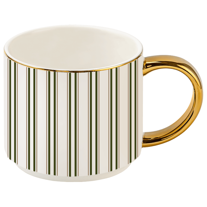Green Stripe 14 oz Gold Handle Coffee Mug