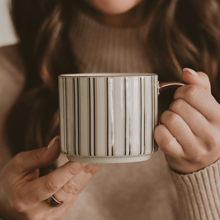 Green Stripe 14 oz Gold Handle Coffee Mug