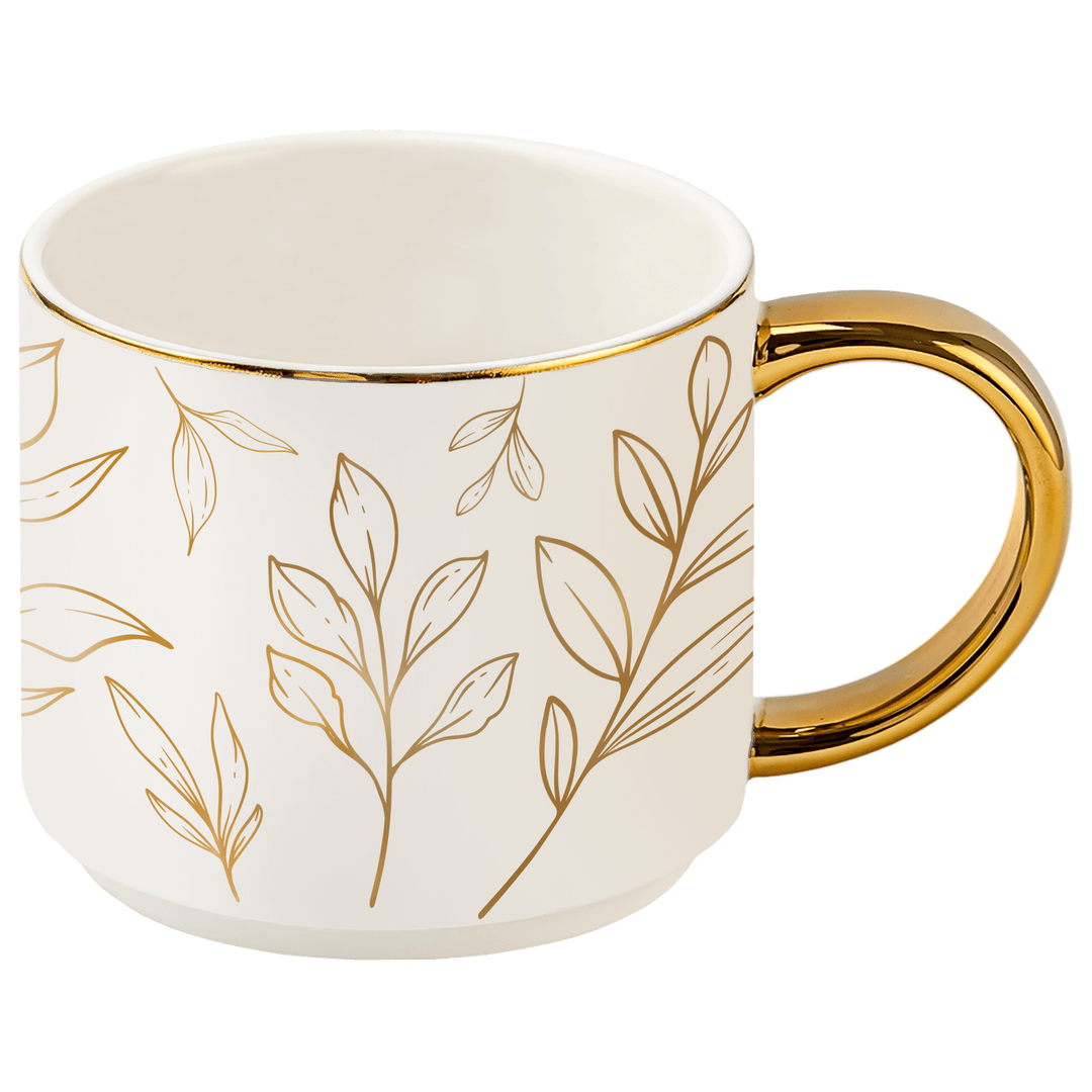 Gold Leaves 14 oz Gold Handle Coffee Mug