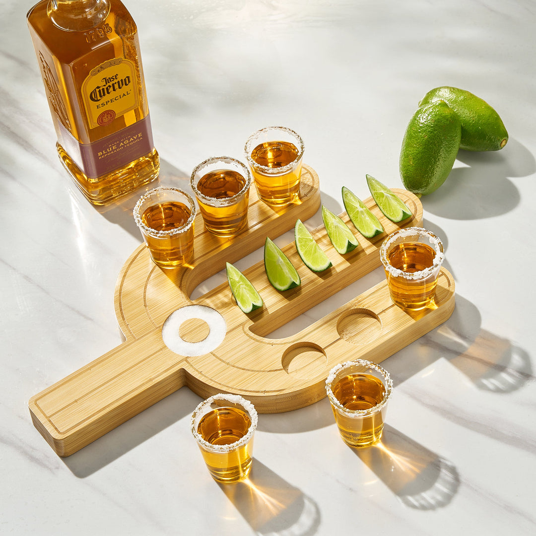 Cactus Tequila Tray & Shot Glasses Set - Tequila Gifts & Mexican Gifts