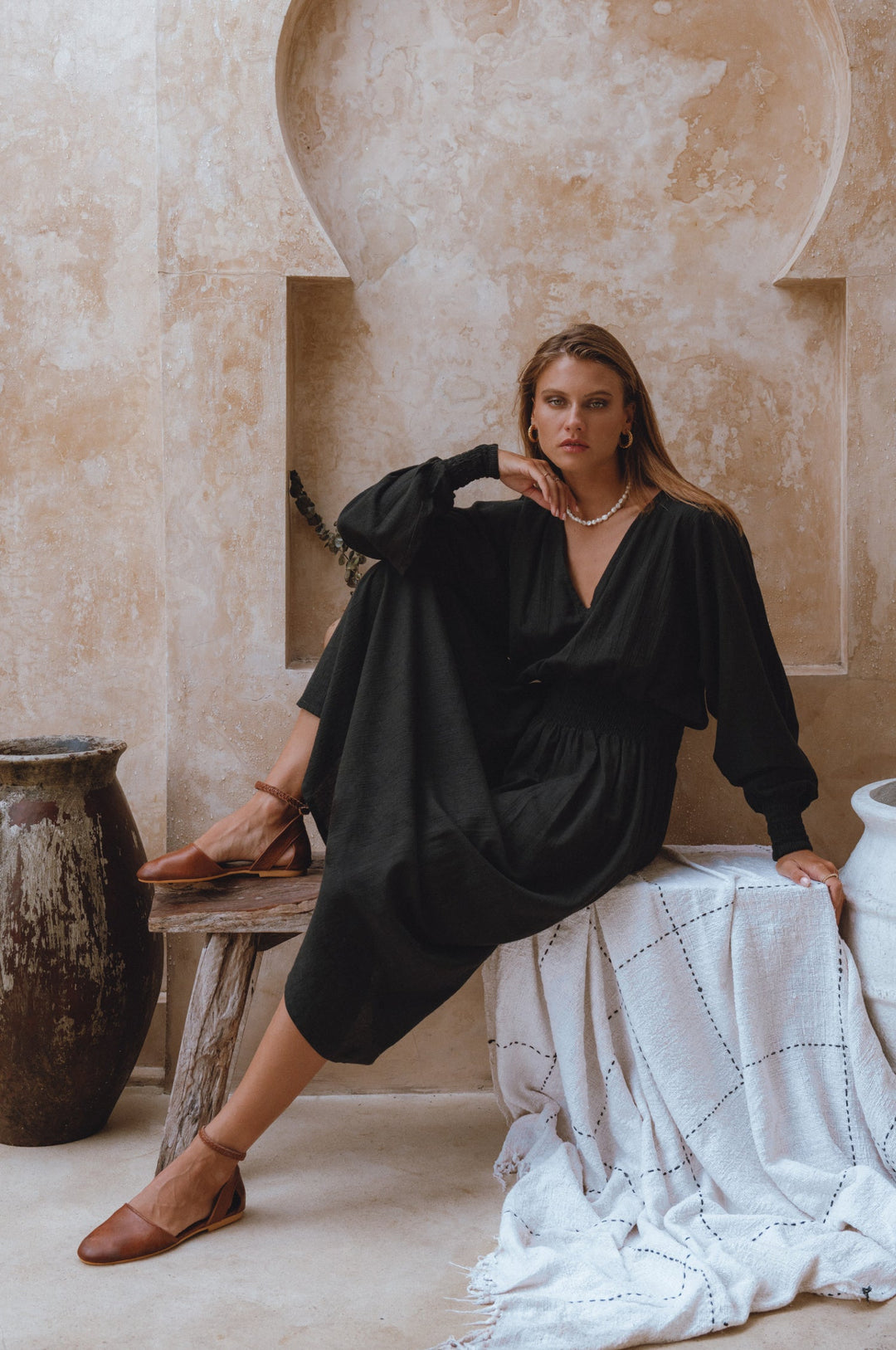 Carla Long Sleeve Linen Dress by Bali Lane