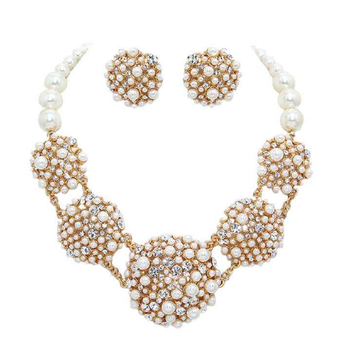 Crystal Pearl Bubble Cluster Necklace Special Occasion by Madeline Love