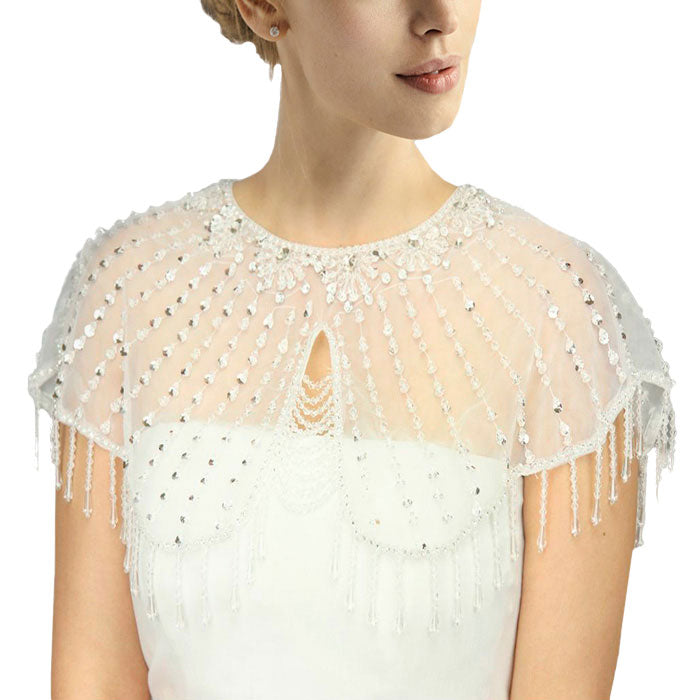 Draped Crystal Embellished Wedding Collar Shawl by Madeline Love