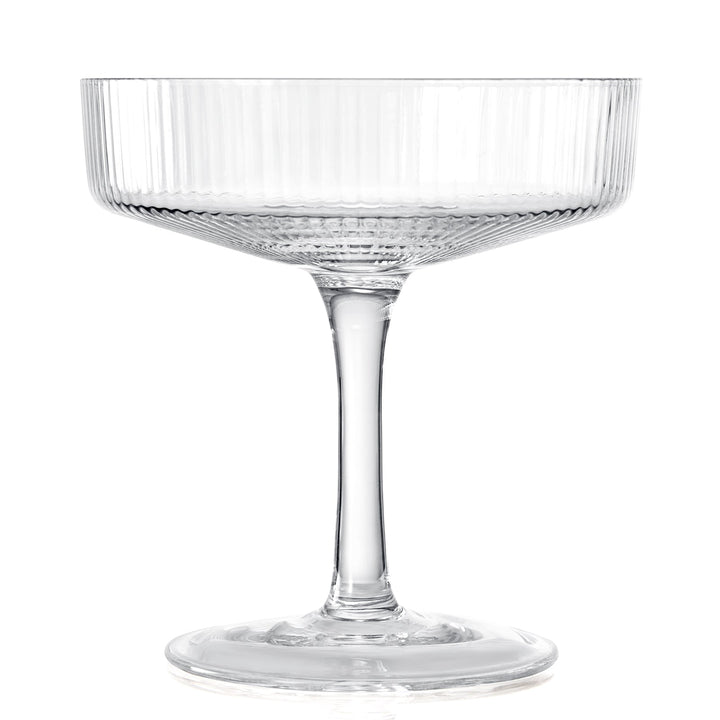 Ribbed Coupe Cocktail Glasses 8 oz | Set of 4 | Classic Manhattan Glasses For Cocktails, Champagne Coupe, Ripple Coupe Glasses, Art Deco Gatsby Vintage, Crystal with Stems (Clear) by The Wine Savant