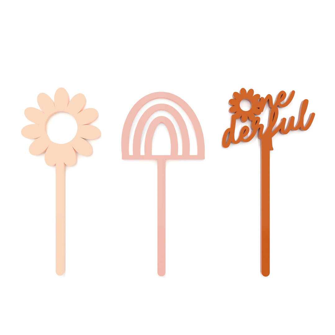 Boho Daisy Acrylic Cupcake Toppers, Set of 12