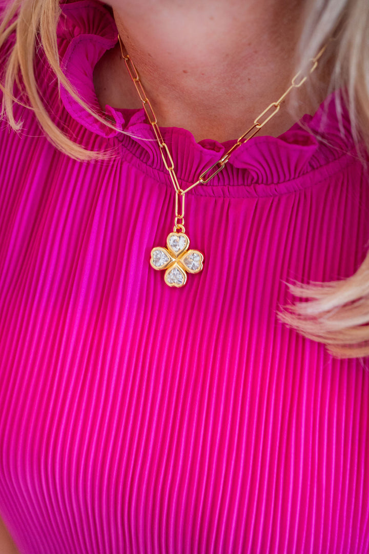 Jamie Clover Necklace- PaperClip Chain- 18k Plated