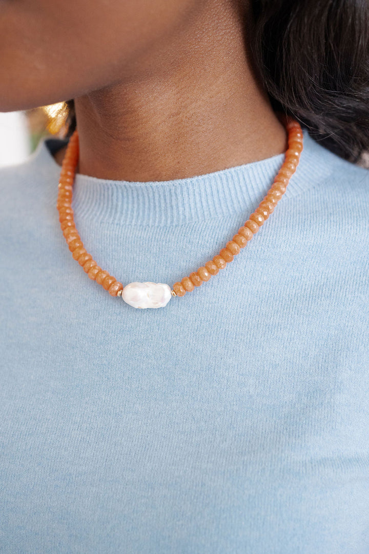 Susie- Quartz Beaded Necklace with freshwater Pearl