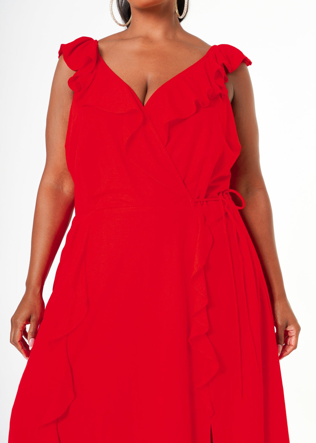 Plus Size Ruffle Trim Wrapped Maxi Dress in Red – Pomp and Port