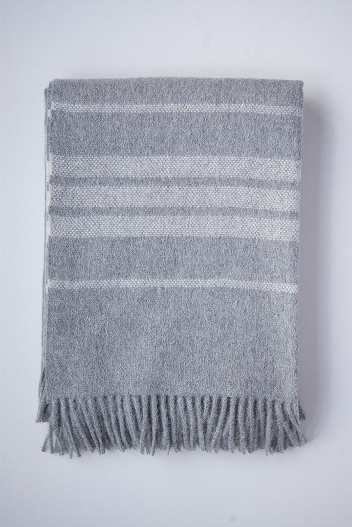 Dublin Alpaca Throw Grey with Ivory Stripes by Linen Way