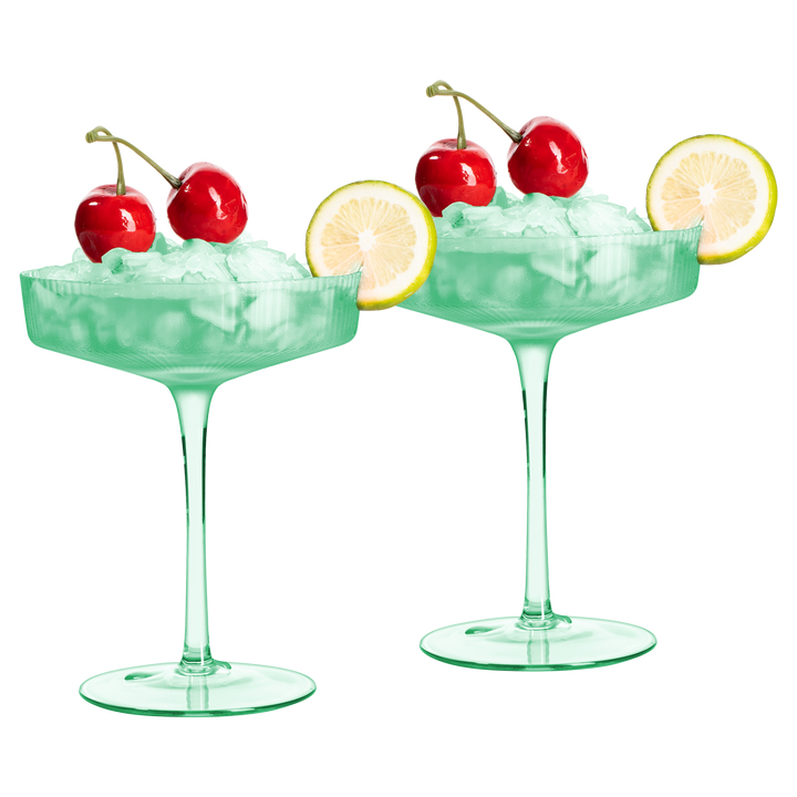Ribbed Coupe Cocktail Glasses 8 oz | Set of 2 (Green)