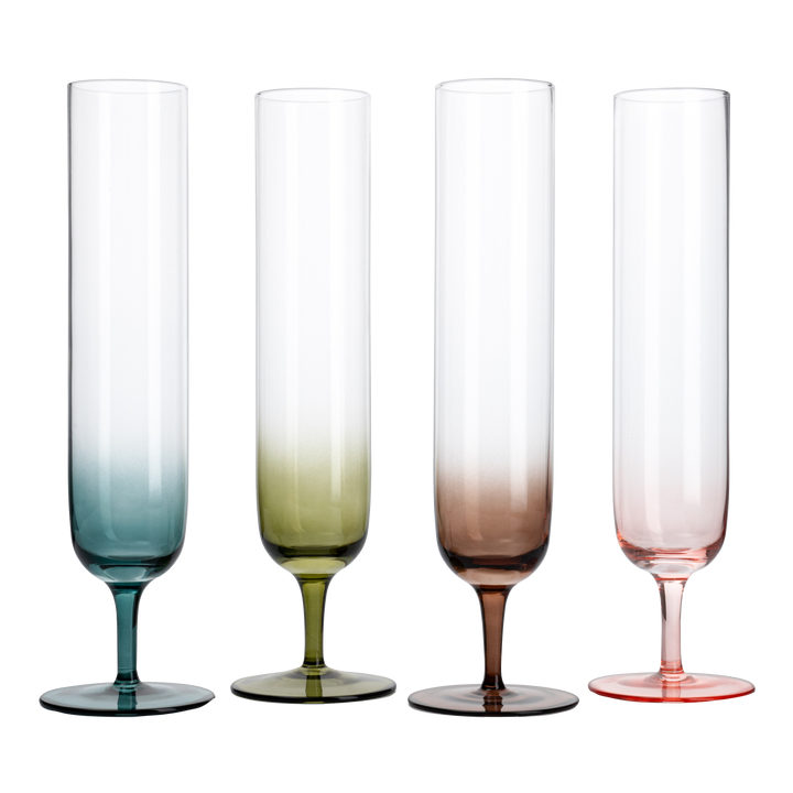 Multicolored Beautiful Champagne Flutes 10" Stemmed - 4 Set