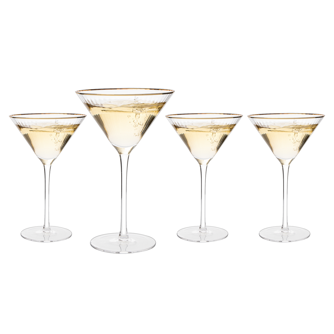 The Wine Savant Gold Rim Glasses 10 oz, Set of 4 Gold Rim Classic Manhattan Glasses For Martini, Cocktails, Champagne, Water & Wine - Classic Coupes Gilded Rimed, Crystal with Stems, Coupe by The Wine Savant