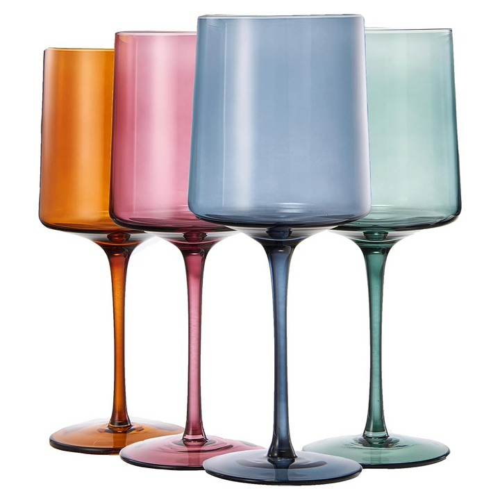 Muted Colored Square Crystal Wine Glasses Set of 4 - Large 13.5 oz
