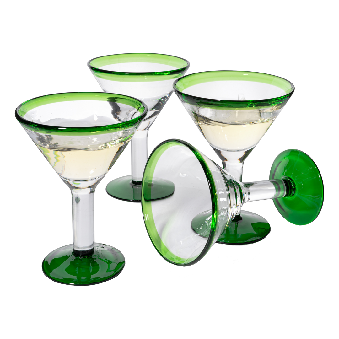Mexican Hand Blown Martini & Margarita Glasses - Set of 4-10oz