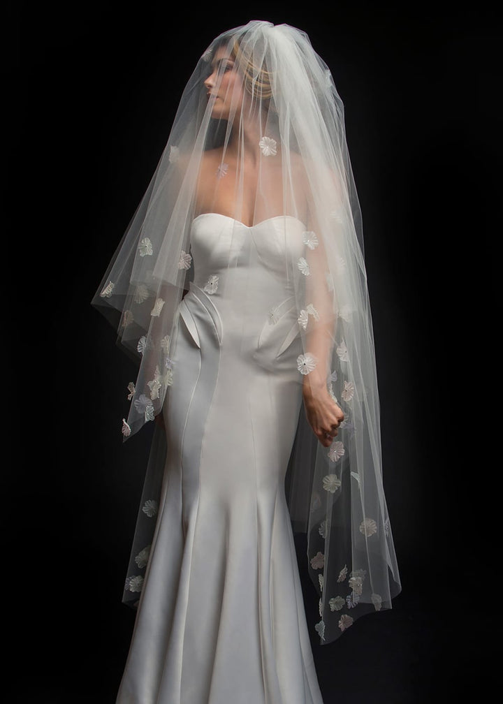 Delilah Two-Tier Handkerchief Waltz Multi-Color Floral Veil