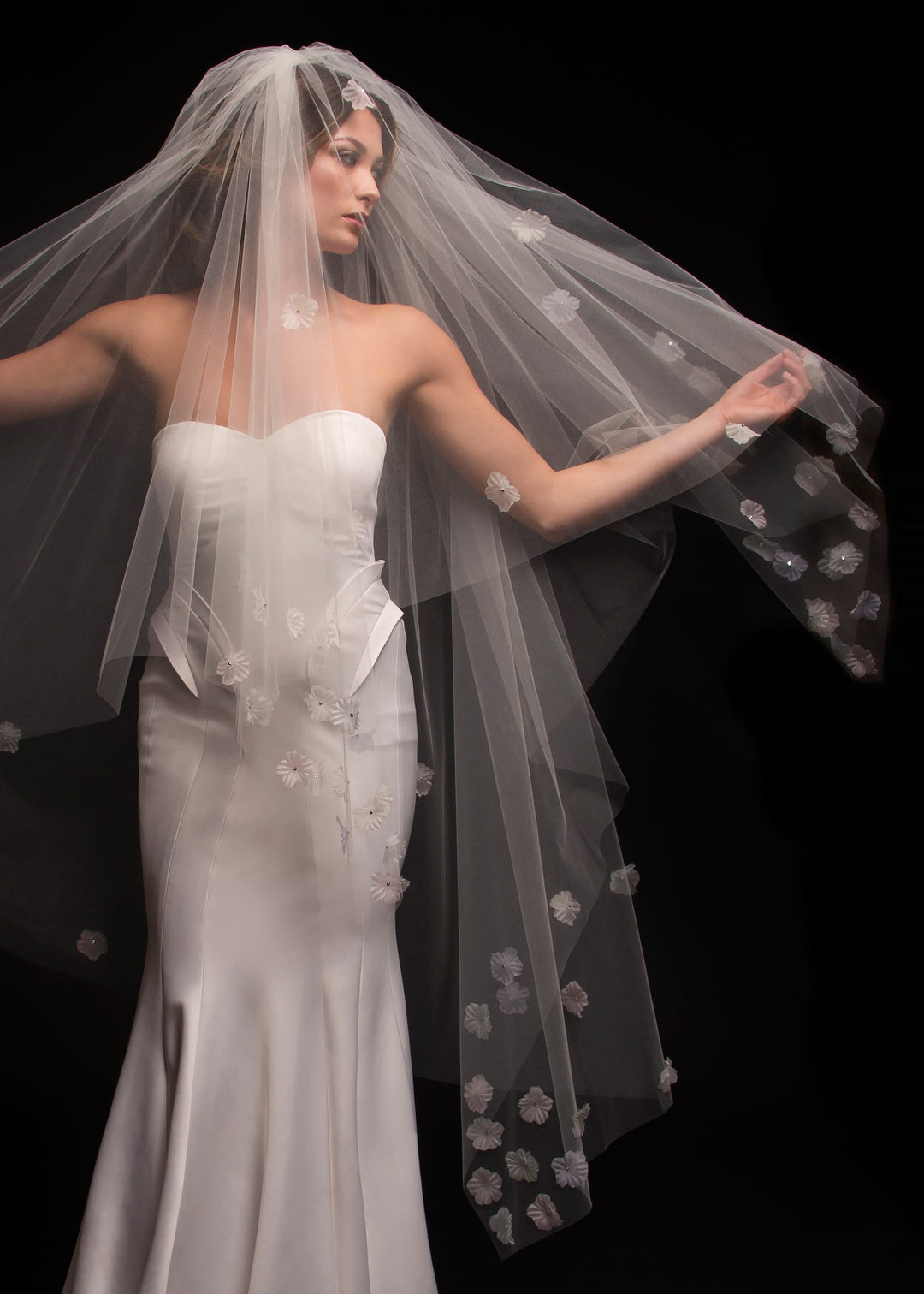 Delilah Two-Tier Handkerchief Waltz Multi-Color Floral Veil