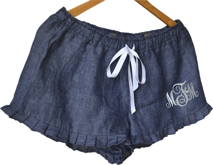 Customized Monogrammed Denim Linen Pajama Short by Amore Beauté