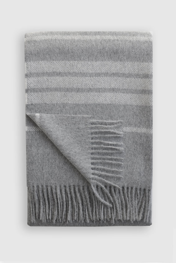 Dublin Alpaca Throw Grey with Ivory Stripes by Linen Way