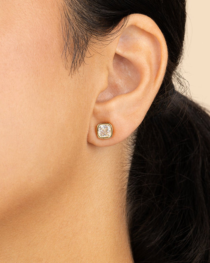 Cushion Cut Bezel Set Stud Earrings