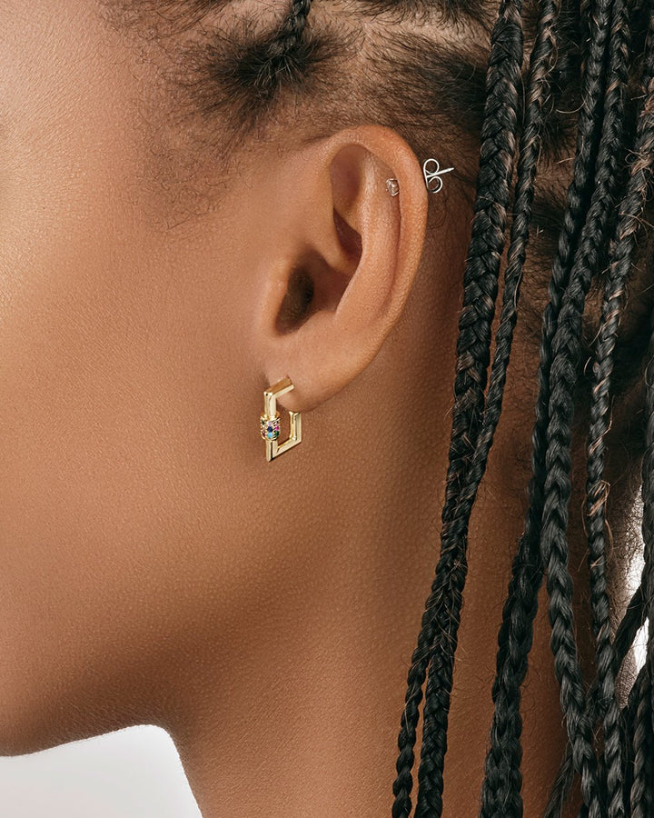 Square CZ Carabiner Clip Huggie Hoops by Sterling Forever