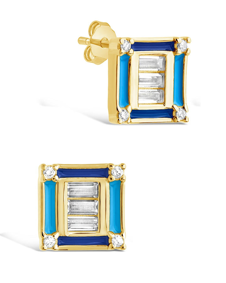 Luella CZ & Enamel Square Stud Earrings by Sterling Forever
