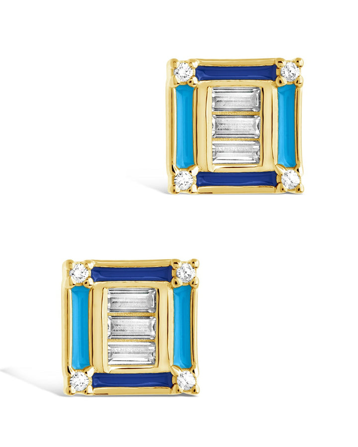 Luella CZ & Enamel Square Stud Earrings by Sterling Forever