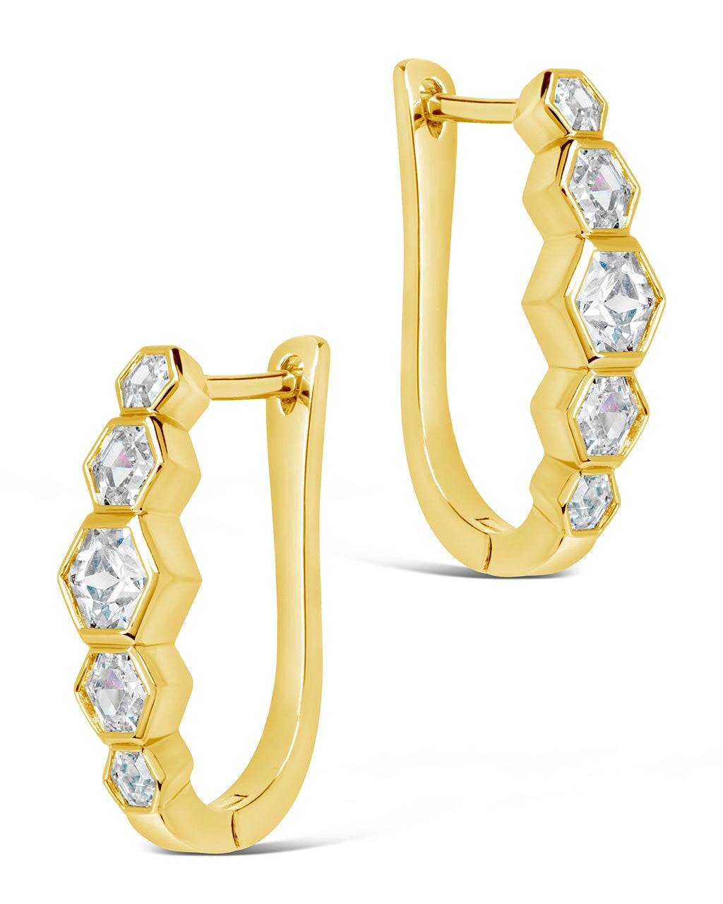 Gia Geometric CZ Latch Hoop Earrings by Sterling Forever