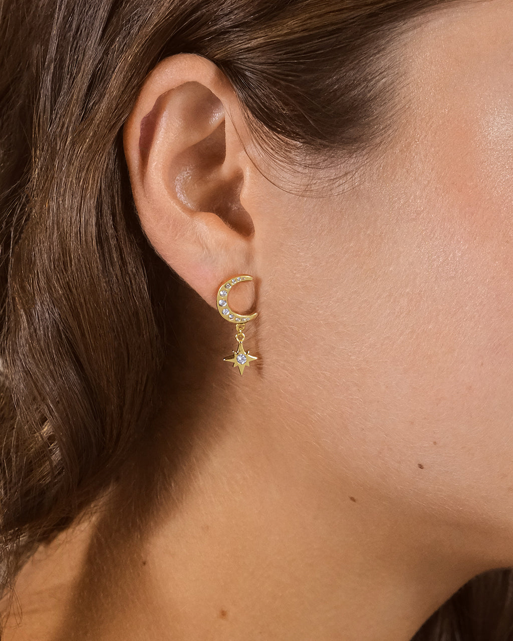 Sterling Silver CZ Crescent & Star Drop Studs by Sterling Forever