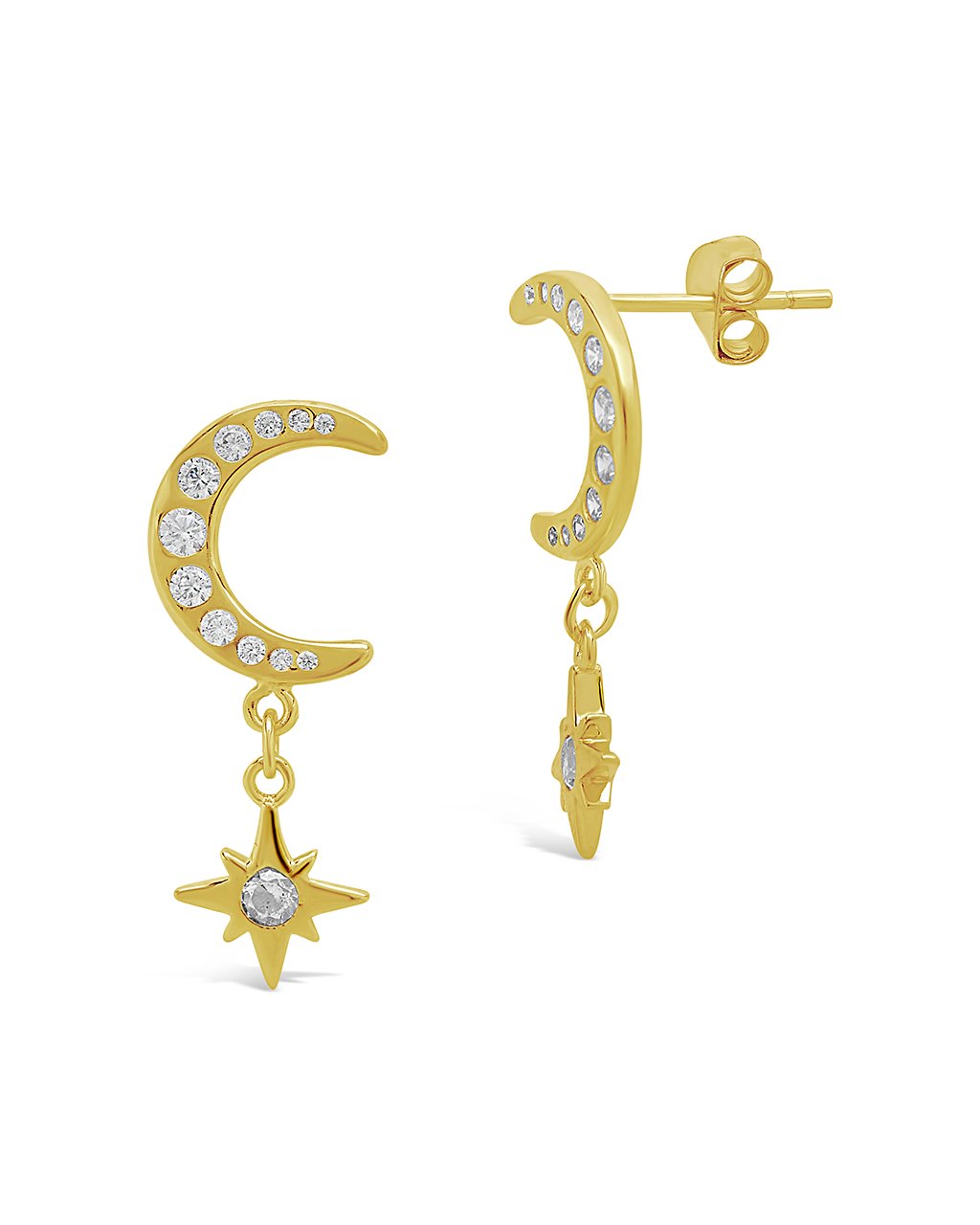 Sterling Silver CZ Crescent & Star Drop Studs by Sterling Forever