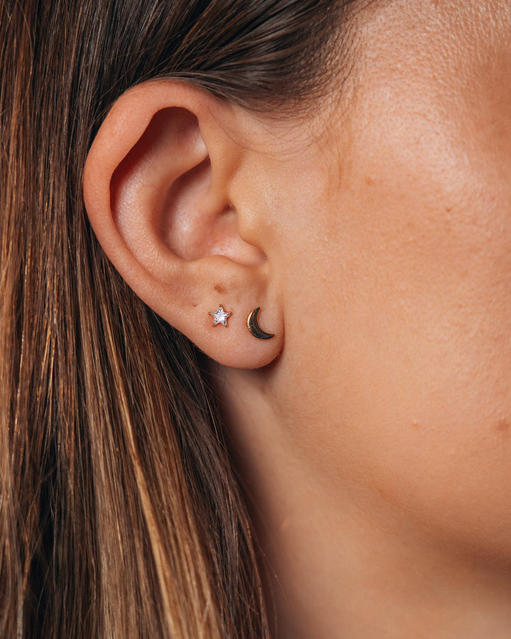 Crescent & CZ Star Stud Set