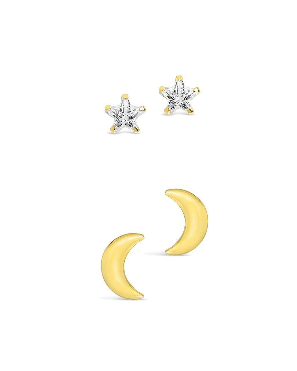 Crescent & CZ Star Stud Set